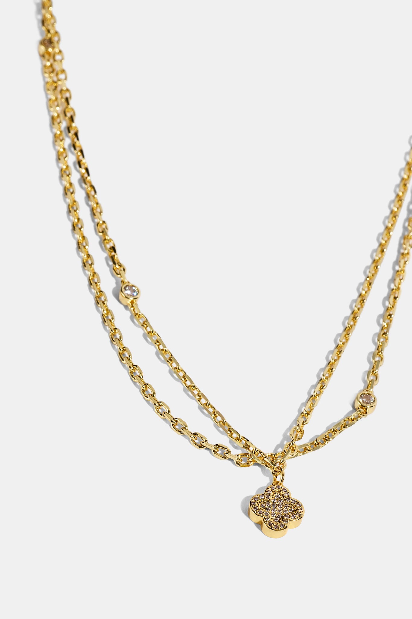 Double Layer Iced & Motif Rolo Necklace - 15mm - Gold